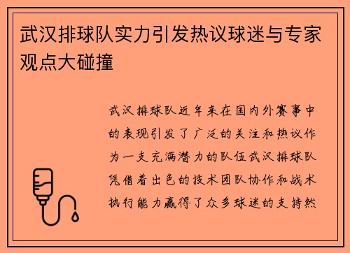 武汉排球队实力引发热议球迷与专家观点大碰撞